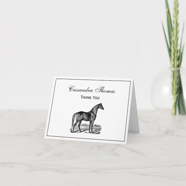 Tarjeta De Agradecimiento Caballo Antiguo de Pie (Anverso)