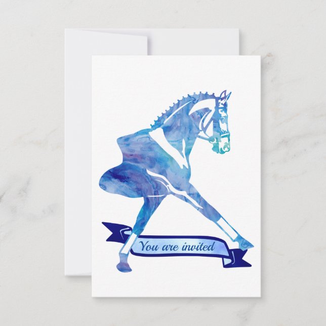 Tarjeta De Agradecimiento Caballo azul del Dressage de la acuarela (Anverso)
