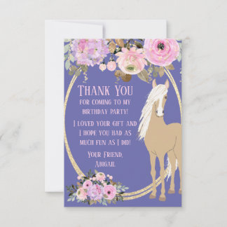 Tarjeta De Agradecimiento Caballo Bonito con Flores Rosadas y Periwinkle
