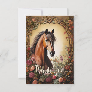 Tarjeta De Agradecimiento Caballo de Bahía y flores silvestres