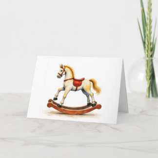 Tarjeta De Agradecimiento Caballo de balancín de acuarela navideña