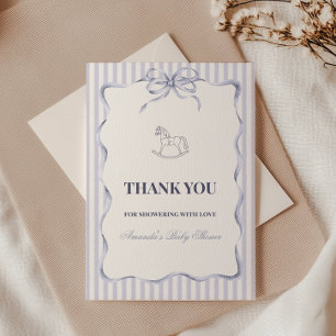Tarjeta De Agradecimiento Caballo de Balanço Niño con Lazo Azul Vintage Show