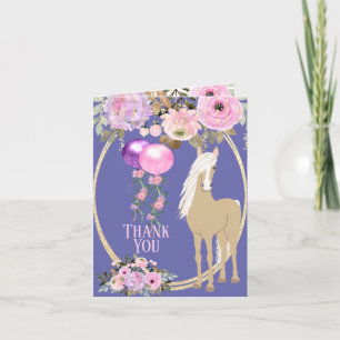 Tarjeta De Agradecimiento Caballo de bonito con flores rosadas y perwinkle