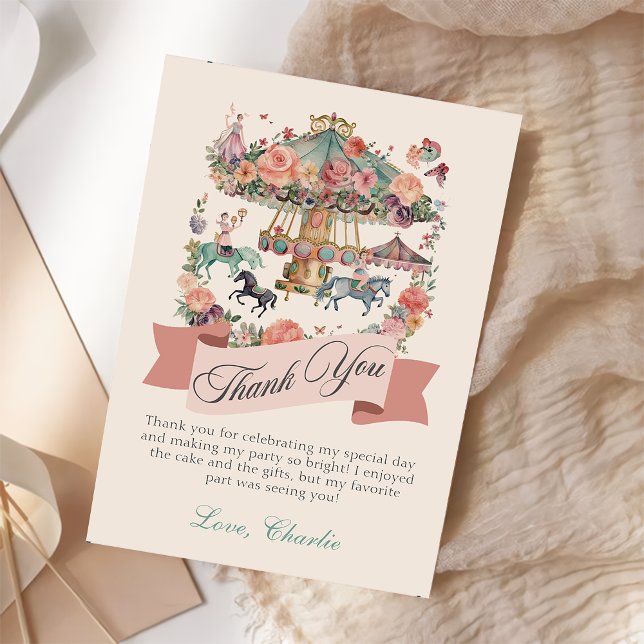 Tarjeta De Agradecimiento Caballo de Carusel Cumpleaños de Carnaval (Subido por el creador)