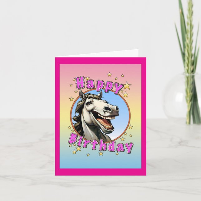 Tarjeta De Agradecimiento caballo de cumpleaños feliz (Anverso)