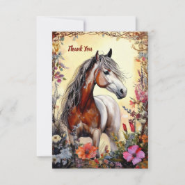 Tarjeta De Agradecimiento Caballo de Pinto y flores