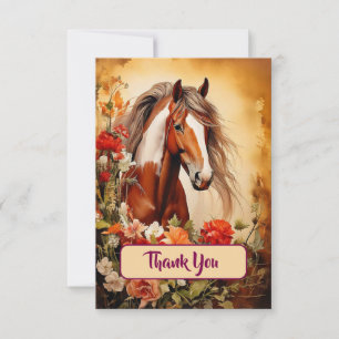 Tarjeta De Agradecimiento Caballo de Pinto y flores