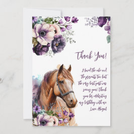 Tarjeta De Agradecimiento Caballo Gracias Flores Púrpura
