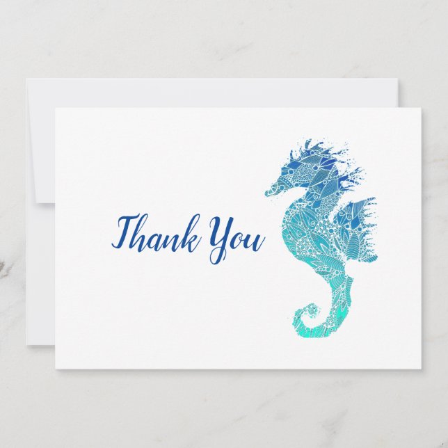 Tarjeta De Agradecimiento Caballo marino azul Mandala (Anverso)