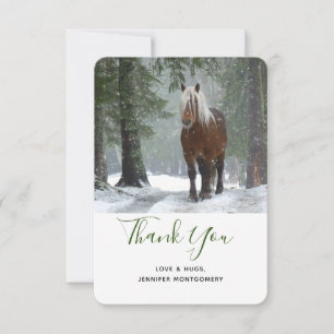 Tarjeta De Agradecimiento Caballo marrón en un bosque de invierno con nieve 