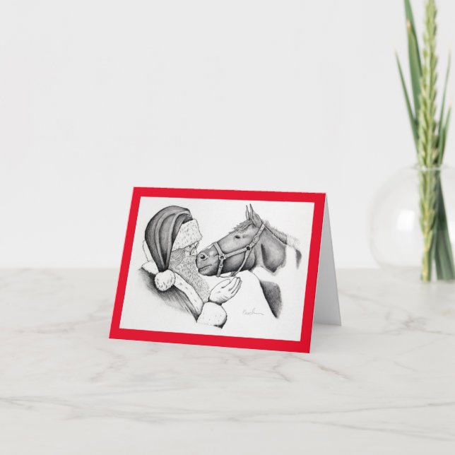 Tarjeta De Agradecimiento Caballo Pinto y Santa Claus (Anverso)