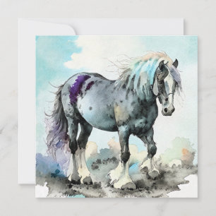 Tarjeta De Agradecimiento Caballo Shire Acuarela