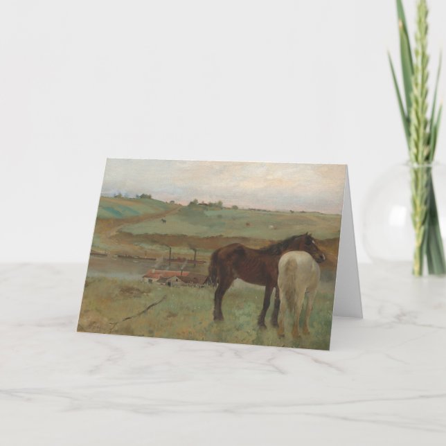 Tarjeta De Agradecimiento Caballos en una pradera, pintura al petróleo, Edga (Anverso)