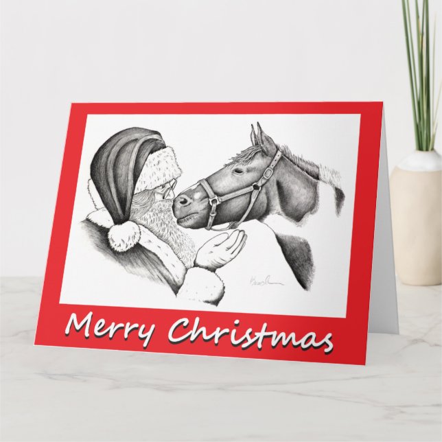 Tarjeta De Agradecimiento Caballos navidades y Santa Claus (Anverso)