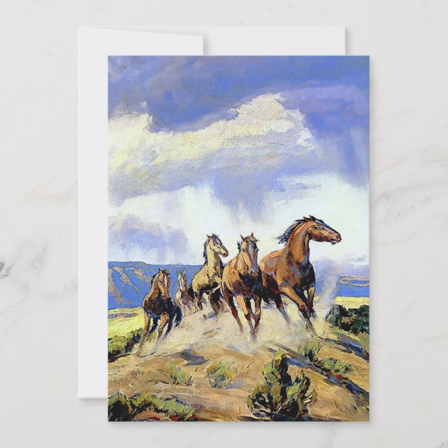 Tarjeta De Agradecimiento "Caballos salvajes de Nevada" por Carl Oscar Borg (Anverso)