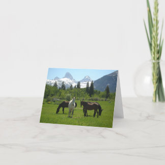 Tarjeta De Agradecimiento Caballos y mulas frente a las montañas del Teton