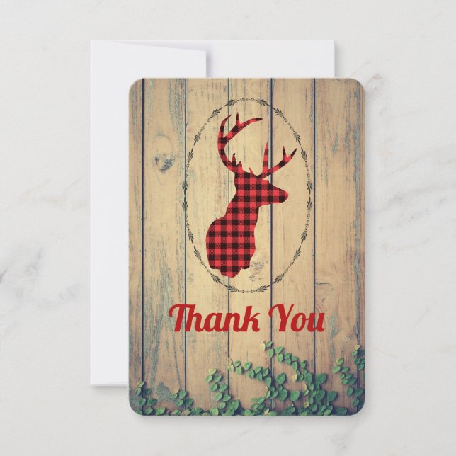 Tarjeta De Agradecimiento Cabeza de ciervo con Antlers Red Plaid Rustic Grac (Anverso)
