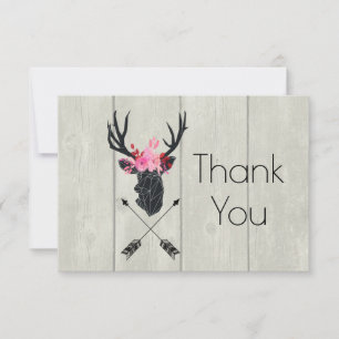 Tarjeta De Agradecimiento Cabeza de ciervo geométrica con corona floral en m
