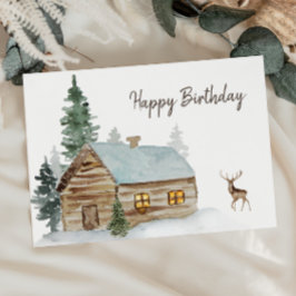 Tarjeta De Agradecimiento Cabina forestal Woodland con cumpleaños de ciervos