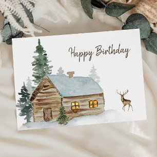Tarjeta De Agradecimiento Cabina forestal Woodland con cumpleaños de ciervos