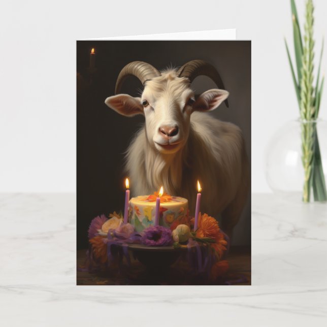 Tarjeta De Agradecimiento Cabra con un pastel de cumpleaños (Anverso)