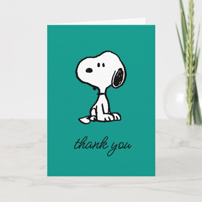 Tarjeta De Agradecimiento Cacahuetes | Snoopy Balanceando Su Plato De Perro (Anverso)