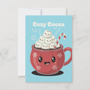 Tarjeta De Agradecimiento Cacao Acogedor Mono Kawaii Chocolate Caliente Navi