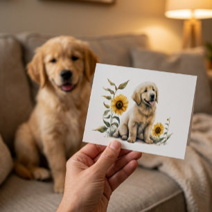 Tarjeta De Agradecimiento Cachorro de Golden Retriever Amante Girasol Gracia