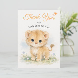 Tarjeta De Agradecimiento Cachorro de León Safari Naranja Adorable