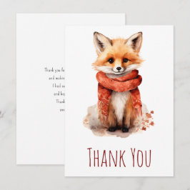 Tarjeta De Agradecimiento Cachorro de zorro sonriente lindo con una bufanda 