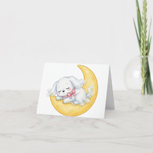 Tarjeta De Agradecimiento Cachorro Fantasma Durmiendo con Lazo Rosa y Luna C