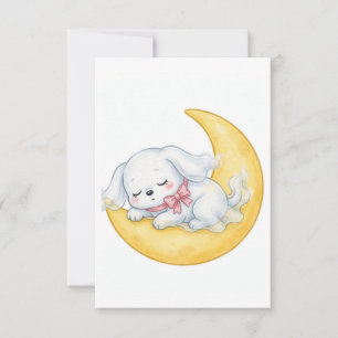 Tarjeta De Agradecimiento Cachorro Fantasma Durmiendo con Lazo Rosa y Luna C