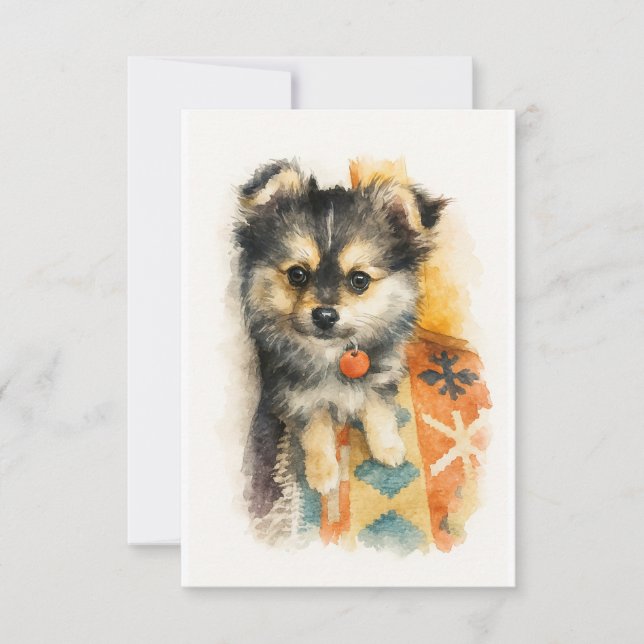 Tarjeta De Agradecimiento Cachorro Pomchi Acuarela  (Anverso)