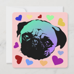 Tarjeta De Agradecimiento Cachorro Pug PopArt Estilo Retro