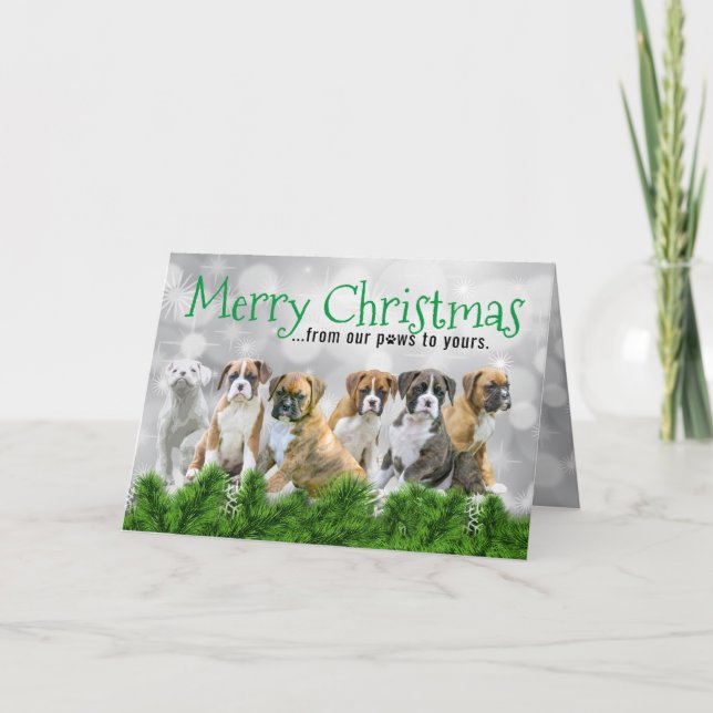 Tarjeta De Agradecimiento Cachorros del Boxer Blanco - Perro navideño Feliz (Anverso)