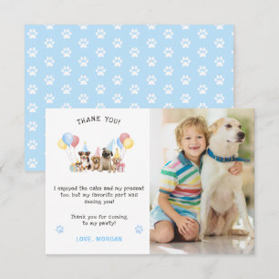 Tarjeta De Agradecimiento Cachorros Perritos Acuarela Foto Azul