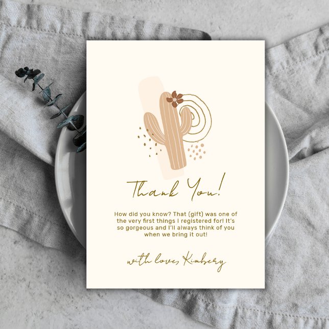 Tarjeta De Agradecimiento Cactus Baby Shower del desierto neutro del Boho Mi (Neutral Minimalist Boho Desert Cactus Baby Shower Thank You Card)