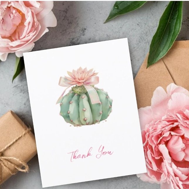 Tarjeta De Agradecimiento Cactus Cinta Rosa Bebé Chica Ducha (Subido por el creador)