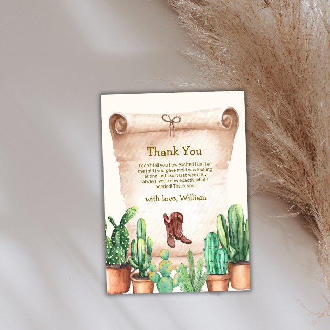 Tarjeta De Agradecimiento Cactus Cowboy Boots Baby Shower (Neutral Desert Cactus Cowboy Boots Baby Shower Thank You Card)