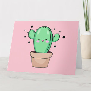 Tarjeta De Agradecimiento Cactus de bebé sonriente feliz en jarrón con estre