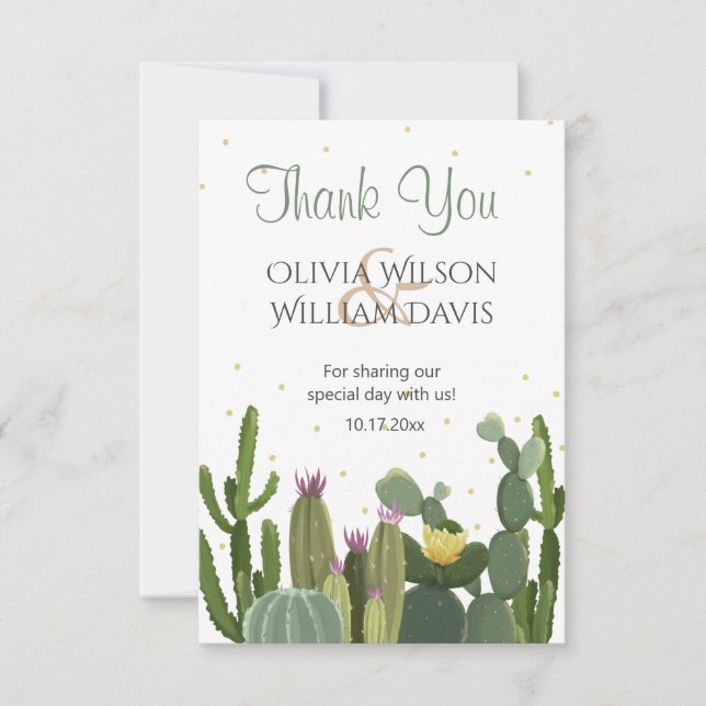 Tarjeta De Agradecimiento Cactus Elegant Wedding (Anverso)
