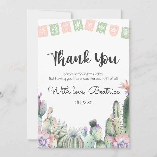 Tarjeta De Agradecimiento Cactus Green Rosa Taco Bout A Baby Shower RSVP (Anverso)