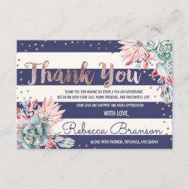 Tarjeta De Agradecimiento Cactus Rosa Rayas Azul Marino Rosa Oro Gracias