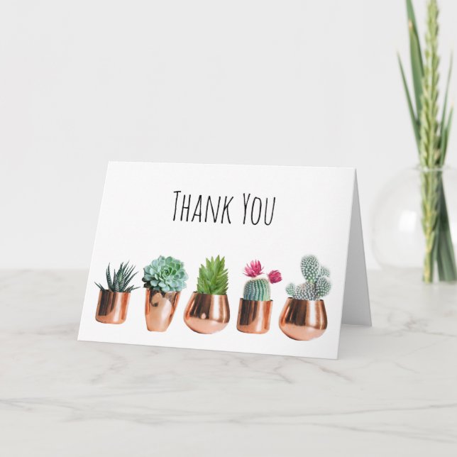 Tarjeta De Agradecimiento Cactus & Succulens en ollas de oro Rosa (Anverso)