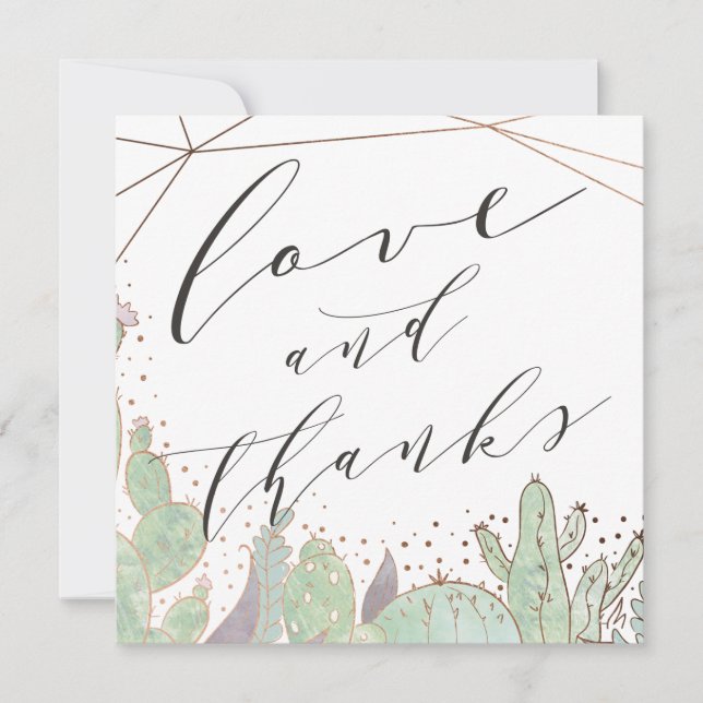 Tarjeta De Agradecimiento Cactus & Succuls Geo Love y Gracias Square (Anverso)