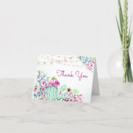 Tarjeta De Agradecimiento Cactus Suculens String Lights Bridal Shower