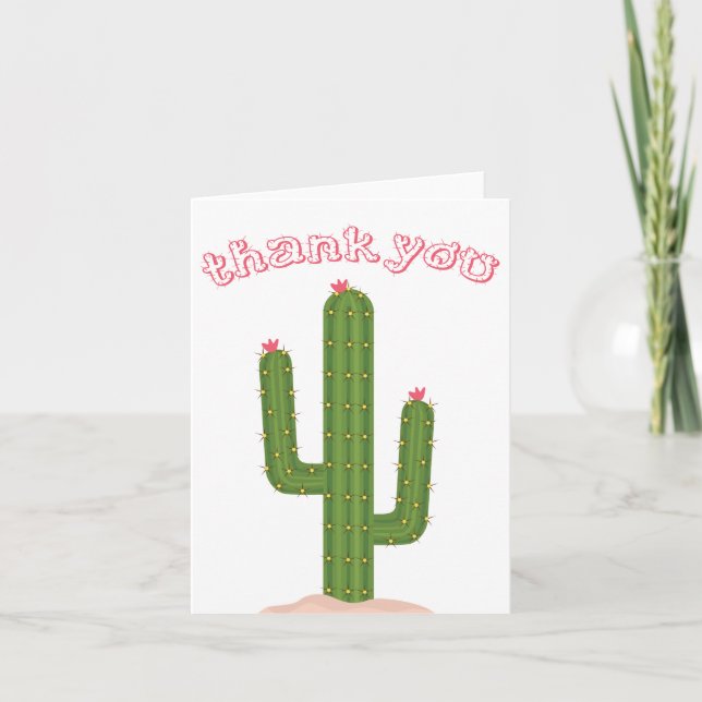 Tarjeta De Agradecimiento Cactus verde gracias rosa (Anverso)