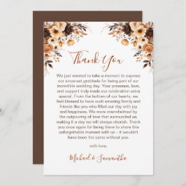 Tarjeta De Agradecimiento Cae en matrimonio rústico marrón y marfil Rosa de