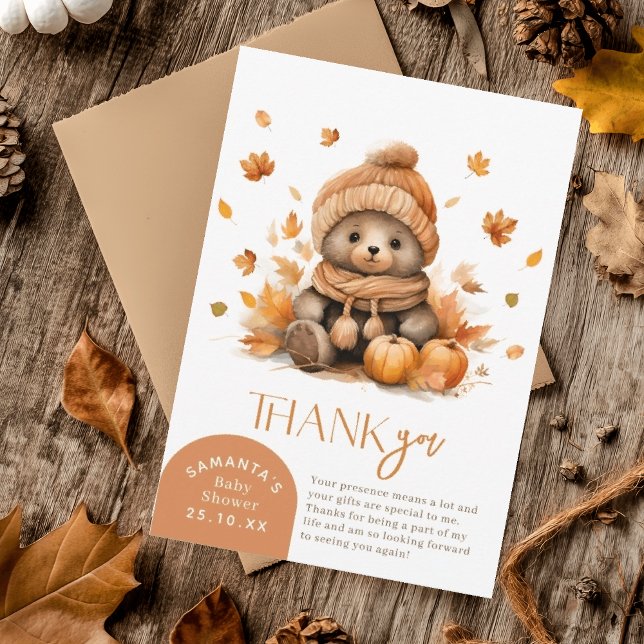Tarjeta De Agradecimiento Cae Enamorado Pequeño Oso De Teddy Hojas De Otoño (Subido por el creador)