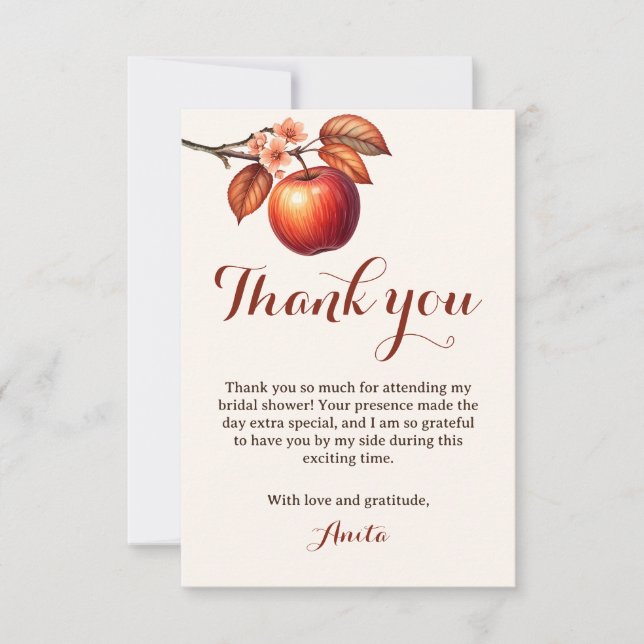 Tarjeta De Agradecimiento Caer en la ducha de Apple Bridal (Anverso)